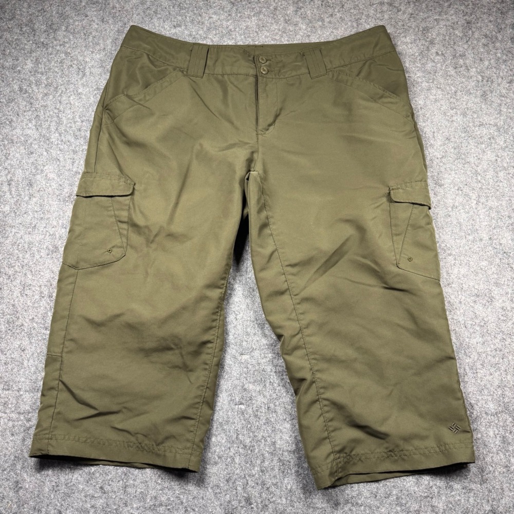 Columbia Omni-Shade Cargo Capri Pants Women 10W Olive Green Hiking Crop Trousers